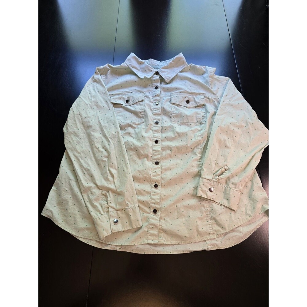 CJ Banks Women's Size X Mint Green Polka Dot Button Down Shirt Long Sleeve...